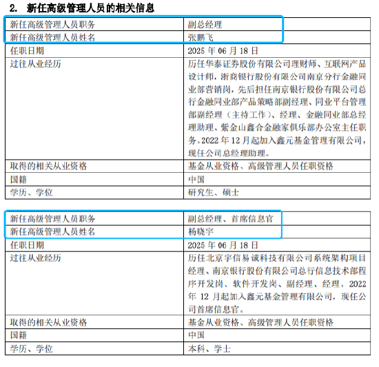 “一正四副”架构落定！鑫元基金高管团队扩容：张鹏飞、杨晓宇升任副总，固收基因持续强化